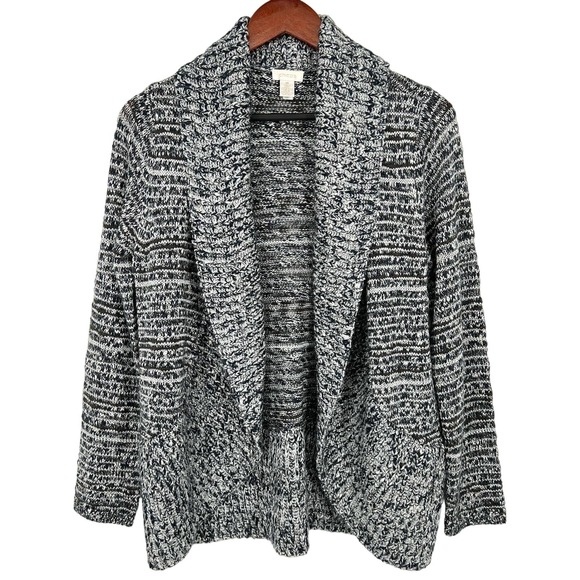 Chico's Sweaters - Chico's Size 2 LARGE Metallic Silver Sparkle Open Front Knit Sweater Blouse Top